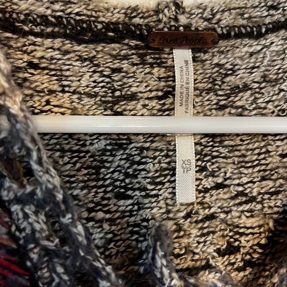 Free People Kai Open Front Tie Tassel Pom Boho Hooded Long Cardigan XS - Picture 5 of 5